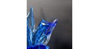 Vase vintage en verre soufflé bleu